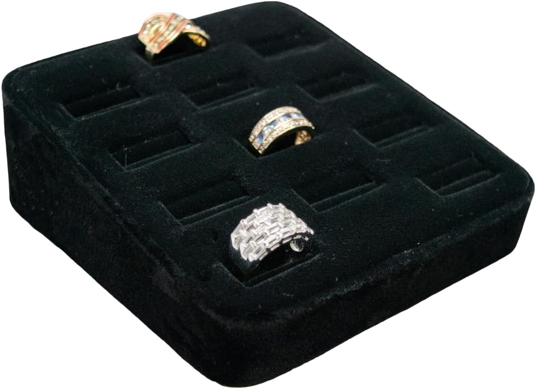 Novel Box 12-Slot Black Velvet Rings/Earrings/Cufflinks Holder Tray 5.75x5x2 Inches - Ring Holder Organizer for Selling or Personal Use - Jewelry Display Trays for Special Occasions