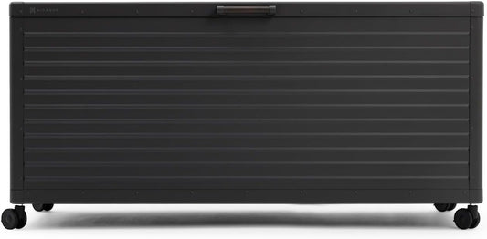 MIRADOR 281 Gallon Outdoor Storage Box Waterproof, Metal Deck Box with wheels for Patio Furniture, Garden Tools, Outdoor Cushion, Charcoal