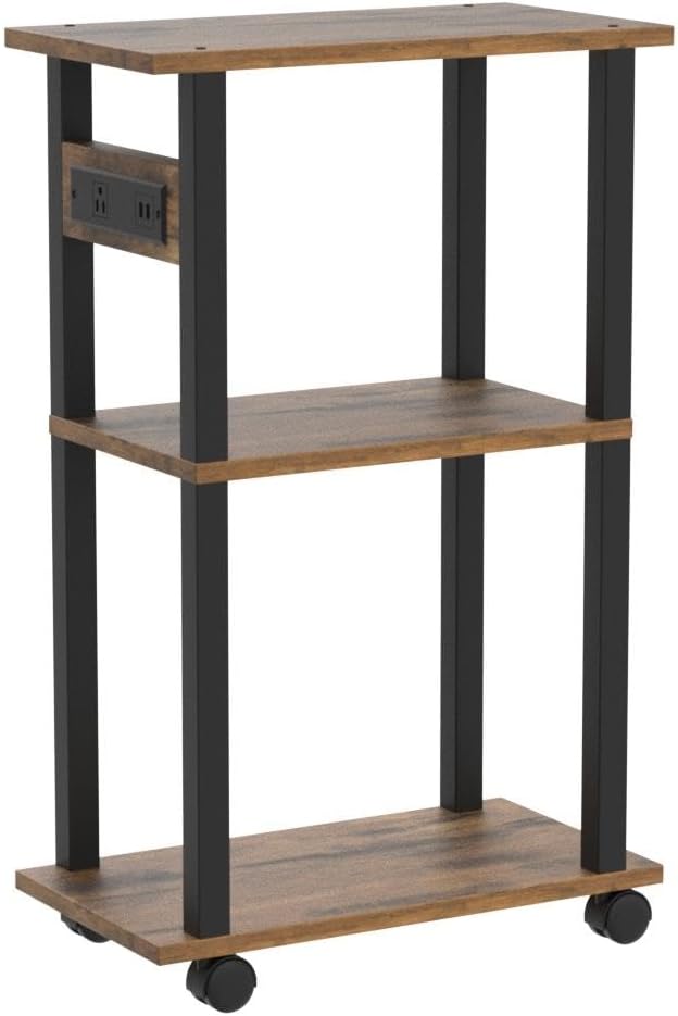 TUTOTAK Small Narrow Side Table with Charging Station, Set of 2 Skinny End Table for Small Spaces, Slim Nightstand with USB Ports and Outlet,Sofa Beside Table with Wheels, Brown TB01BB047