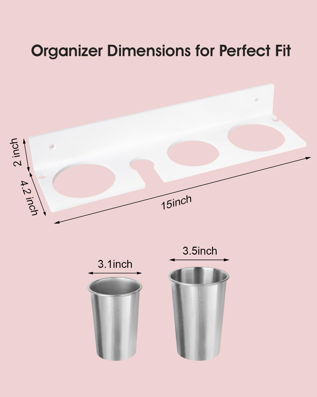 Hair Tool Organizer, Hair Dryer Holder with Heatproof Steel Cups, Acrylic Vanity Organizer for Curling Iron, Flat Iron & Hair Brushes, Perfect for Bathroom (White, Oversized)
