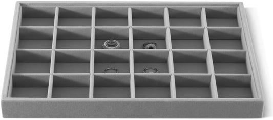 Velvet Stackable Jewelry Display Tray, 24 Grid Earring Ring Storage Tray, Drawer Divider Jewelry Accessories Organizer Plate (Gray)
