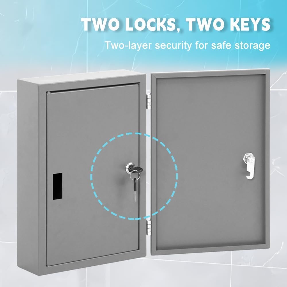 Yeeoy Wall Mounted Medicine Cabinet with Lock & Double Door, Locking Narcotics Safe, Secure Steel Drug Cabinet Steel First Aid Medical Lock Box for Home School Office