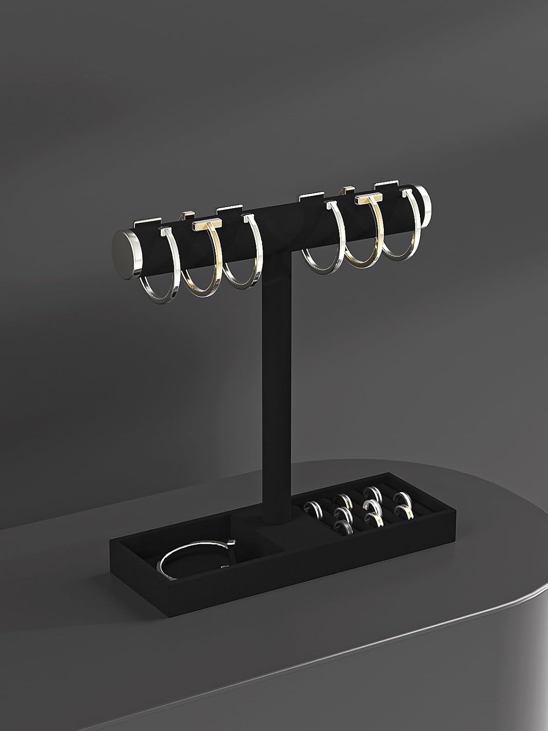 Bracelet and Necklace Holder,Velvet Jewelry Necklace Display Organizer Stand,bracelet Holder for Selling,Bracelet and Necklace Storage Tree (Style 1（Black+ Metal lid）)