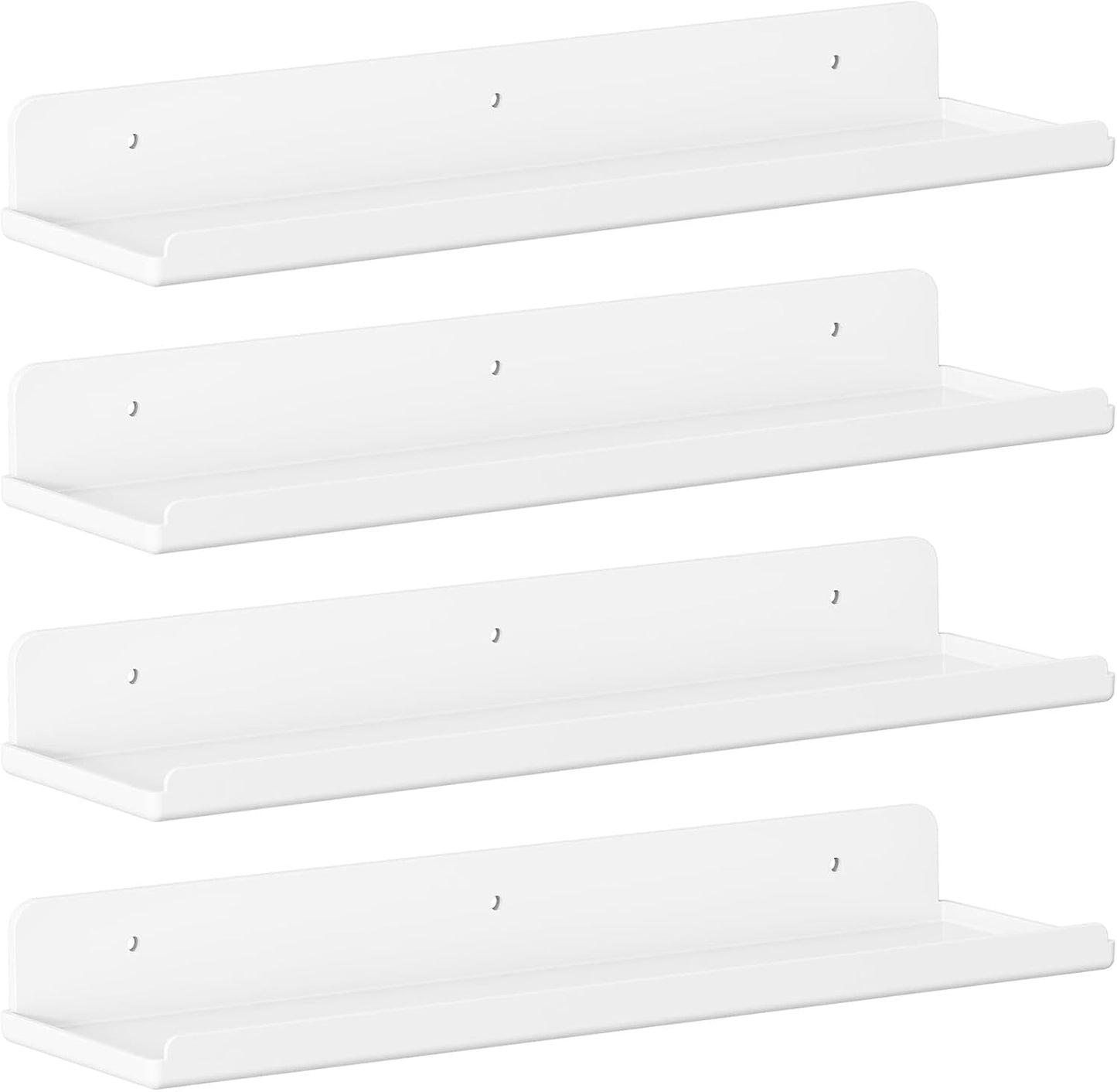 Lifewit Floating Shelves for Wall, 4 Pack White Acrylic Shelf 15" Room Decor for Bookcase/Vinyl Record Display/Photo/Picture in Bedroom, Living Room, Bathroom, Kitchen Storage and Organization