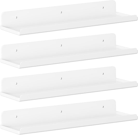 Lifewit Floating Shelves for Wall, 4 Pack White Acrylic Shelf 15" Room Decor for Bookcase/Vinyl Record Display/Photo/Picture in Bedroom, Living Room, Bathroom, Kitchen Storage and Organization