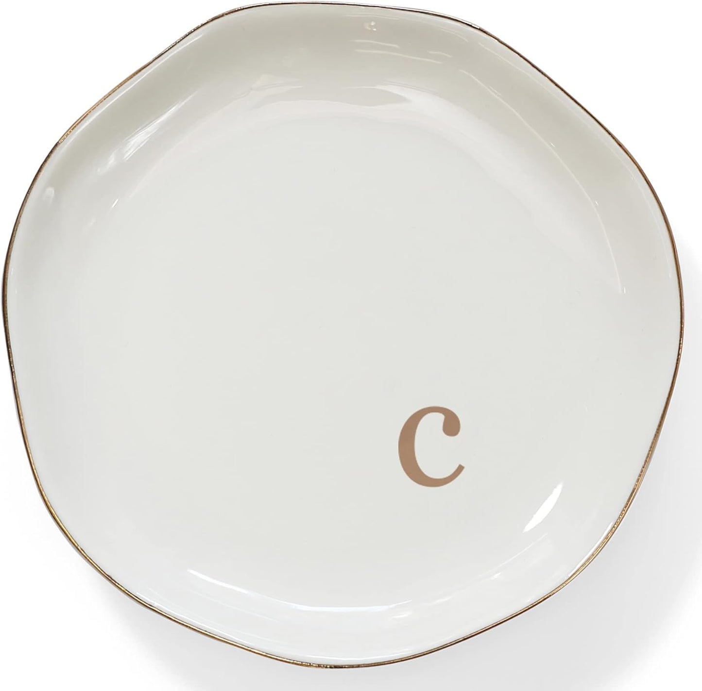 HOME SMILE Initials Ring Holder Jewery Tray with Personalized C-Monogrammed Engagement Wedding Gifts for Friends,Sister,Birthday Christmas Gifts for Women,Ceramic White