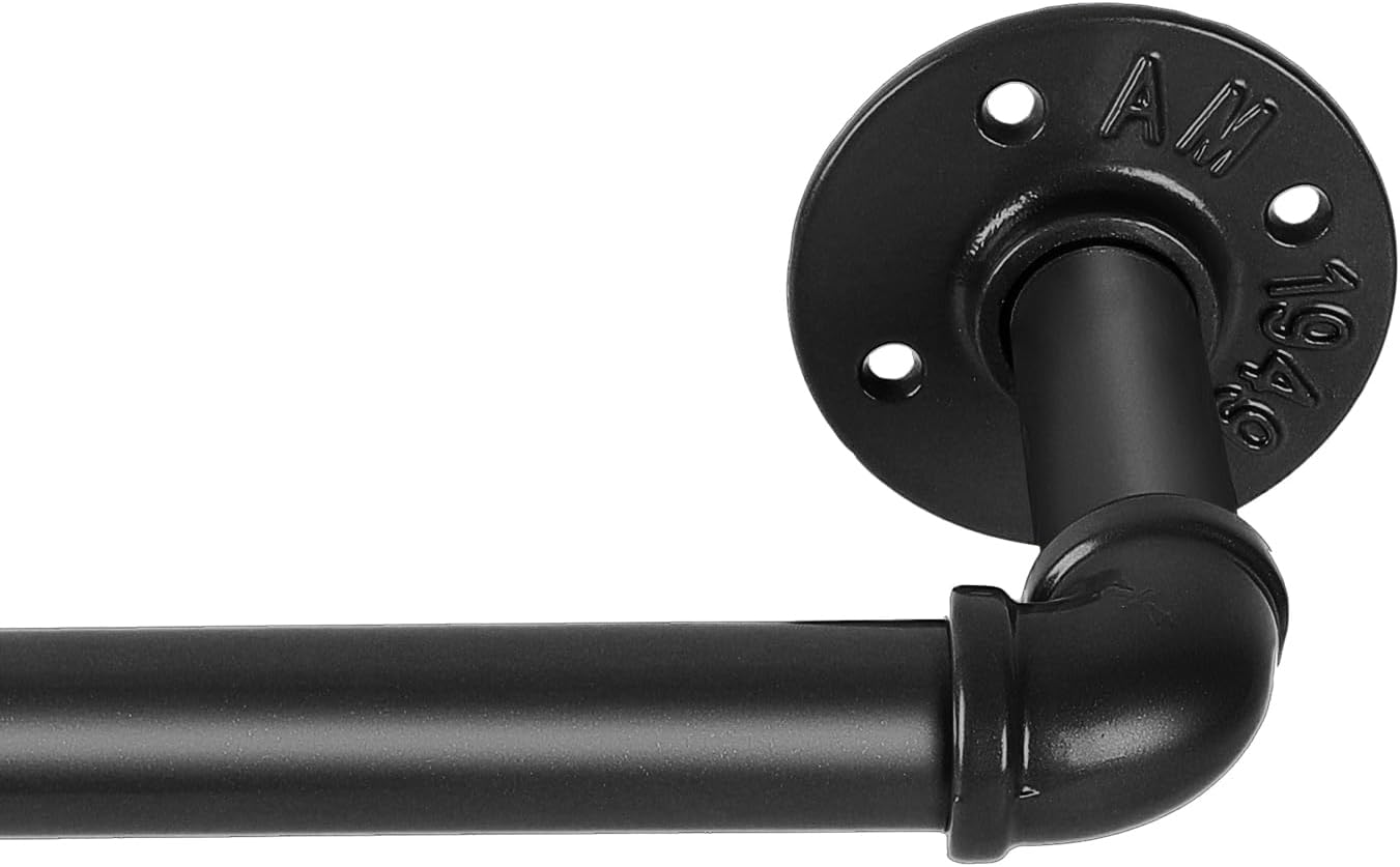 1-Inch Black Curtain Rod - 66 to 130 Inch Windows, Industrial Duct, Indoor/Outdoor, Ceiling or Wall Mount