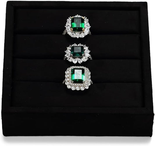 Black Velvet 3-Slots Jewelry Ring Display Tray Showcase Small Jewelry Display Organizer Tray for Rings(S)