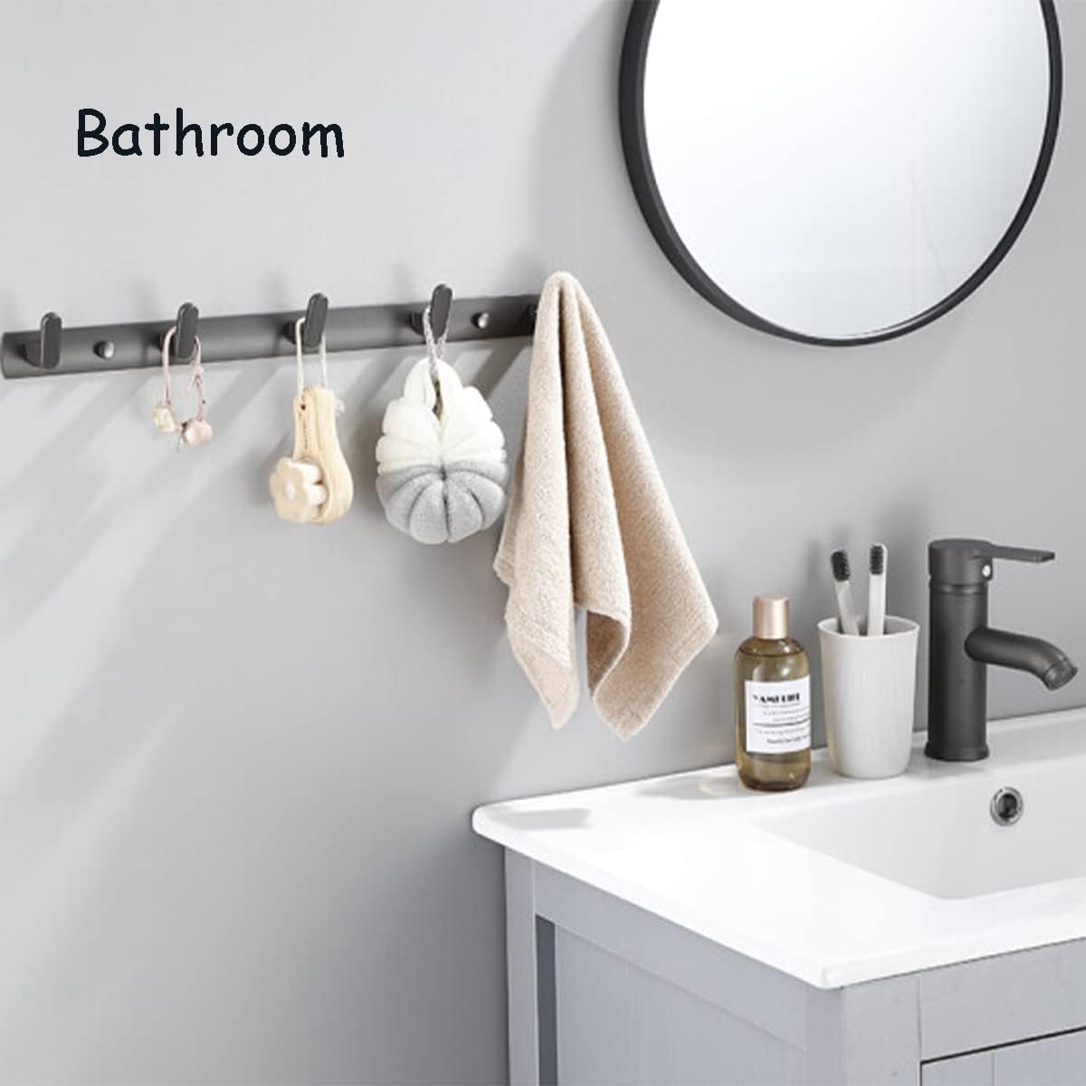 Gxfctys Coat Rack Wall Mount, Modern Wall Hooks for Hanging Coat Clothes Hats Bags with 4 Hooks, Space Aluminum Black Towel Rack for Kitchen Entryway Bathroom Bedroom (4 Hooks, 2pcs, Style 1)