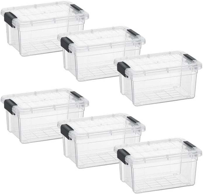 Superio Clear Storage Boxes with Lids, 3.5 Quart Plastic Container Bins for Organizing, Stackable Crates, BPA Free, Non Toxic, Odor Free, Organizers for Home, Office and Dorm, 6 Pack