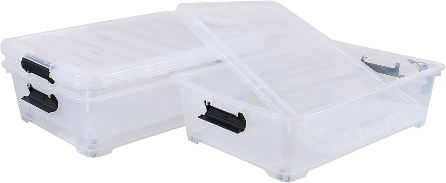 3-Pack 20 Quart Plastic Wheeled Latching Storage Boxes, Stackable Underbed Organizer Bins with Lid, Clear