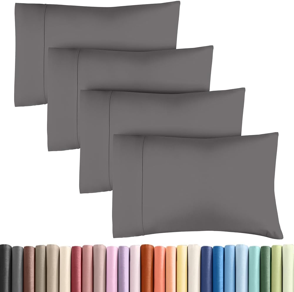 Queen Pillow Cases - 4 Pack - Super Soft Pillowcase Covers - Envelope Enclosure - Hotel Quality Pillow Protectors - Wrinkle Free, Shrink & Stain Resistant - Machine Washable - 20" x 30" (Dark Grey)