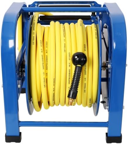 【LuckyNote】Retractable Air Hose Reel, 3/8" x 100 Feet, 300 PSI, Spring-Driven Steel, Heavy Duty Industrial, Hybrid hose, Portable and Durable
