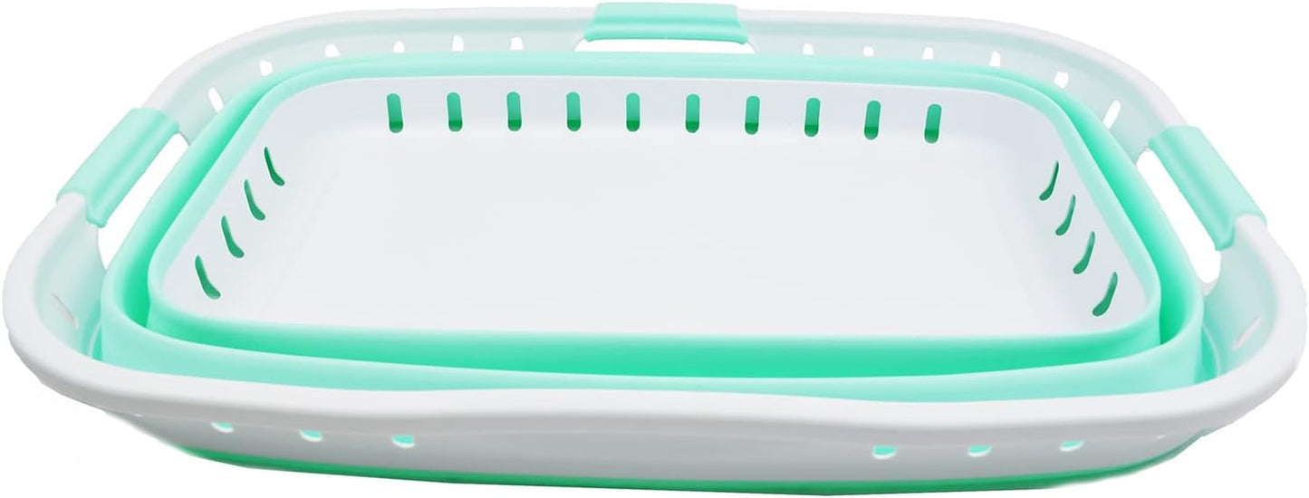 SAMMART 44L (11.62 gallon) Collapsible Plastic Laundry Basket - Foldable Pop Up Storage Container/Organizer - Portable Washing Tub - Space Saving Hamper/Basket (1, White/Light Green)