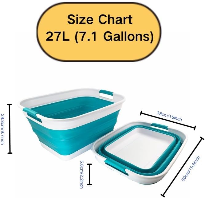 SAMMART 27L (7.1 Gallons) Collapsible Plastic Laundry Basket with Handle-Foldable Pop Up Storage Basket with handle (1, White/Ceramic Blue)