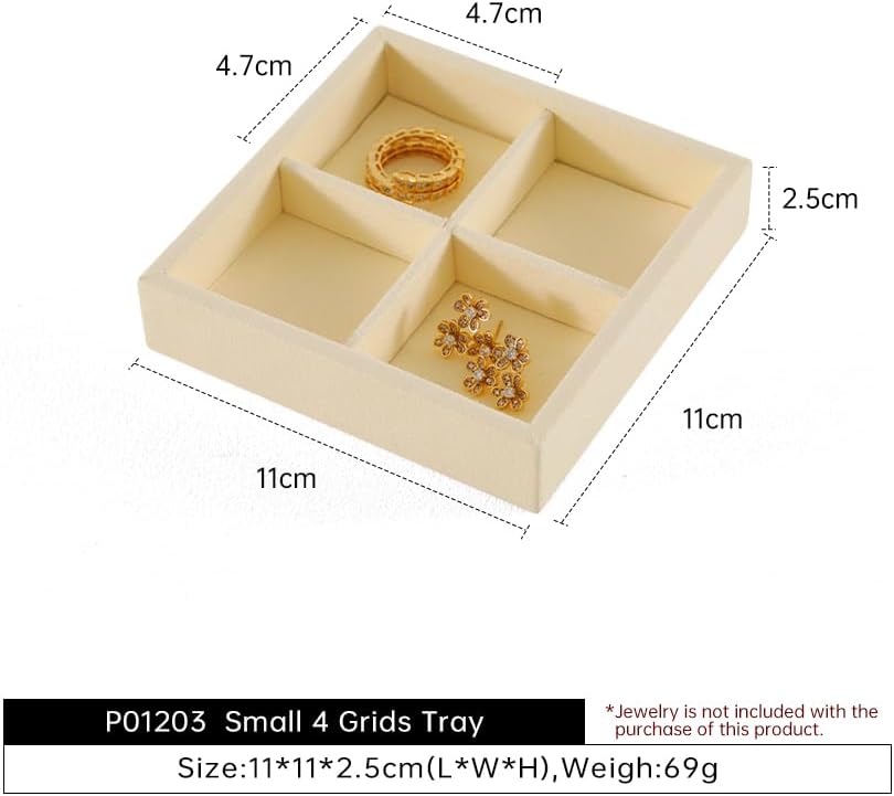 Dark Blue Jewelry Display Tray Ring Necklace Earring Bangle Organizer Multifunctional Storage Case for Jewelry Showcase (Small 4 Grids Tray(beige))