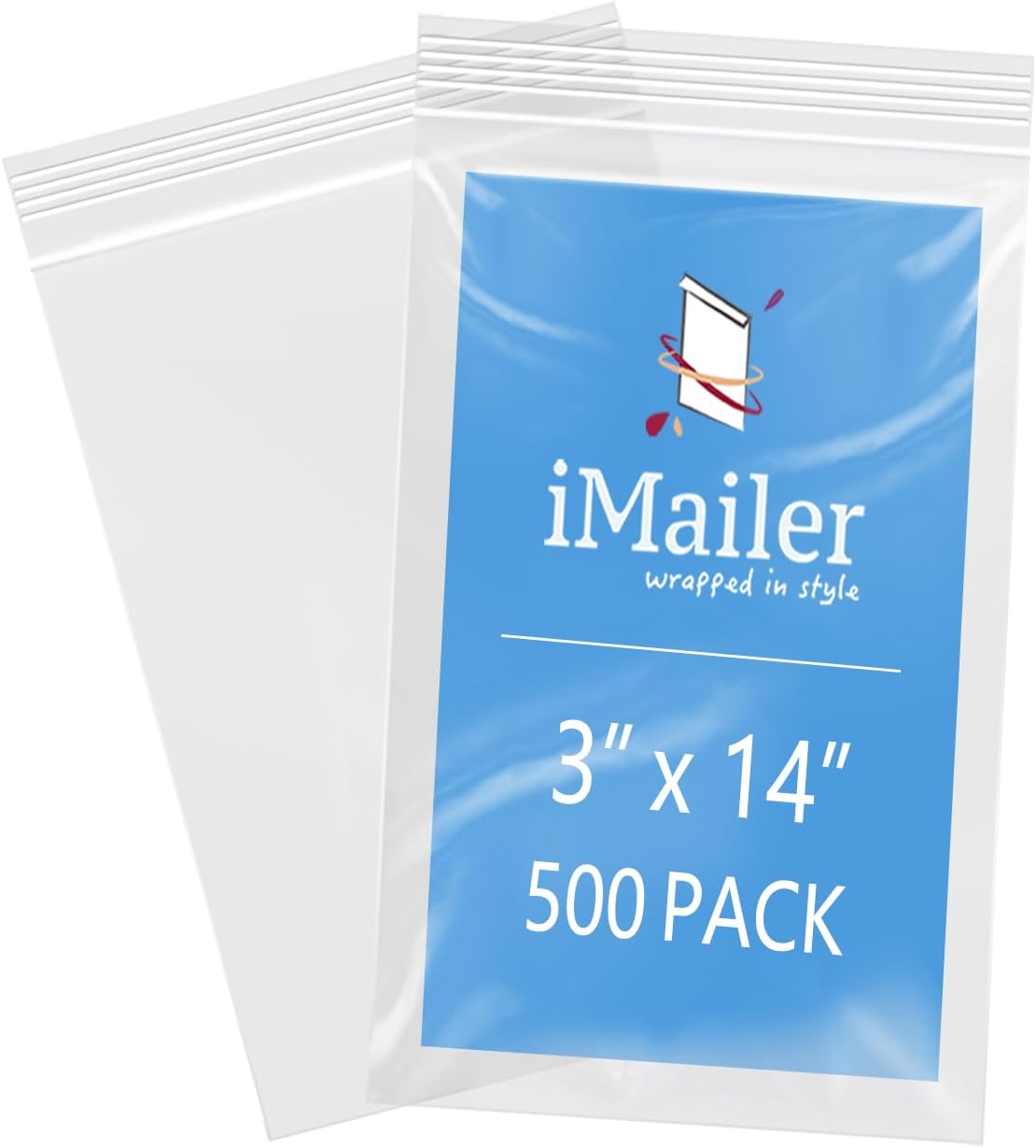 iMailer - 3" x 14" 500 Pack- 2 Mil Resealable Zip Bags- Small Clear Plastic Bags for Storage, Organizing, Crafts, Snacks, Jewelry, Hardware