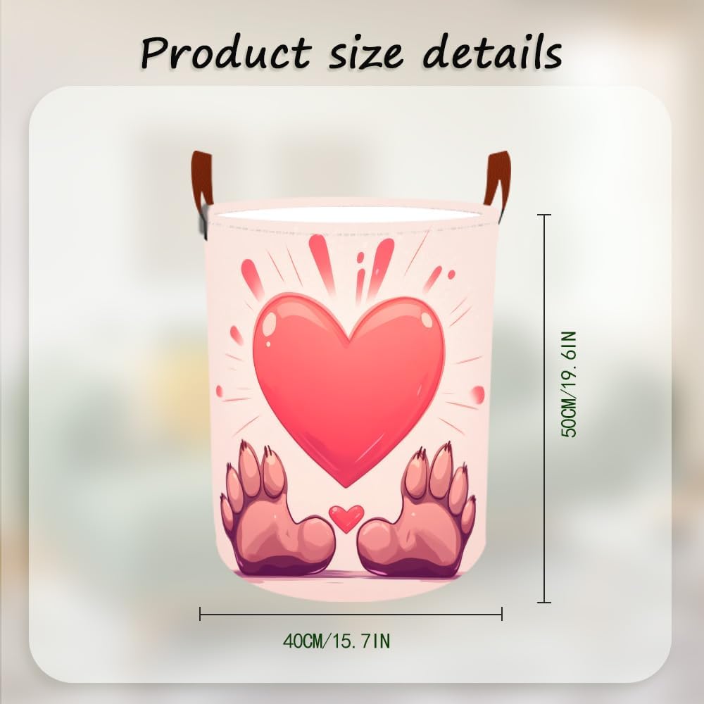 Laundry Baskets 15.7x19.7 Inch Large Paw Print Heart Design Collapsible Laundry Hamper with Handles Oxford Fabric Clothes Storage Bin Foldable Dirty Clothes Organizer for Bedroom Bathroom Dorm