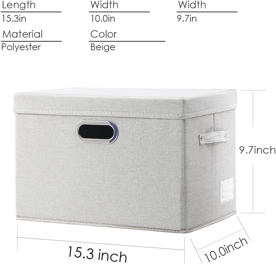 PRANDOM Collapsible Storage Bin with Lid [5-Pack] Fabric Foldable Storage Box Organizer Container Basket Cube with Cover for Home Bedroom Closet Office Beige(15.3x10x9.7)