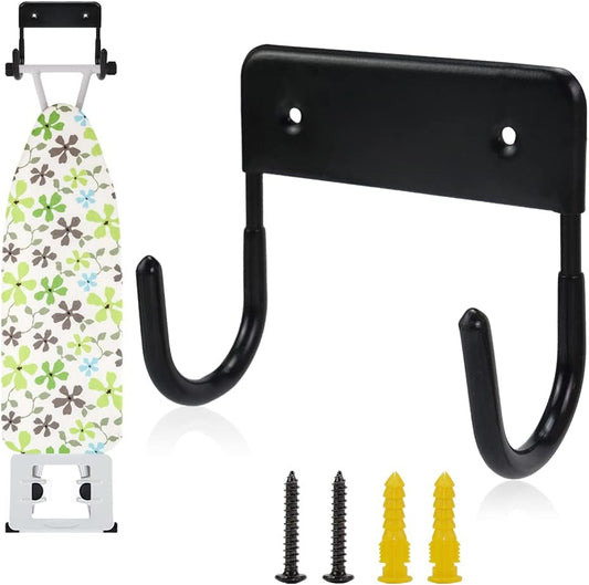 Ironing Board Hanger Wall Mount Ironing Board Holder Organizer Wall Rack for Laundry Rooms Storage Rack Hanging Shelf Hanger (White) (Black)