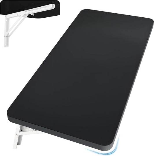 Wall Mounted Folding Table 31.5”L x 15.7”W, Laundry Folding Table with Heavy Duty Metal Collapsible Shelf Brackets, Wall Mounted Desk Fold Down for Small Spaces, Black