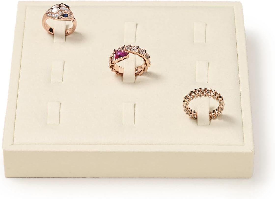 Oirlv Microfiber 9 Slots Jewelry Ring Display Tray Ring Display Organizer Tray(Beige)