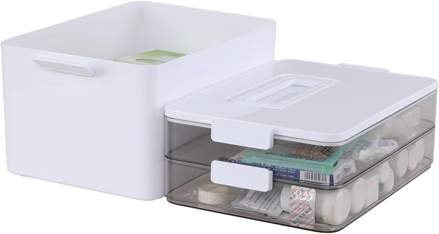 Ramddy 3-Tier Medicine Storage Box, Plastic Family First Aid Box with Handle, White, 1-Pack