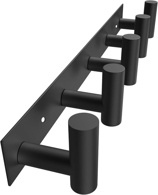 VAEHOLD Black Hat and Coat Wall Mount Rack 5 Hooks for Robes, Bags, Keys, and Towels Bathroom Towel Hanger Organizer (1 Pack)