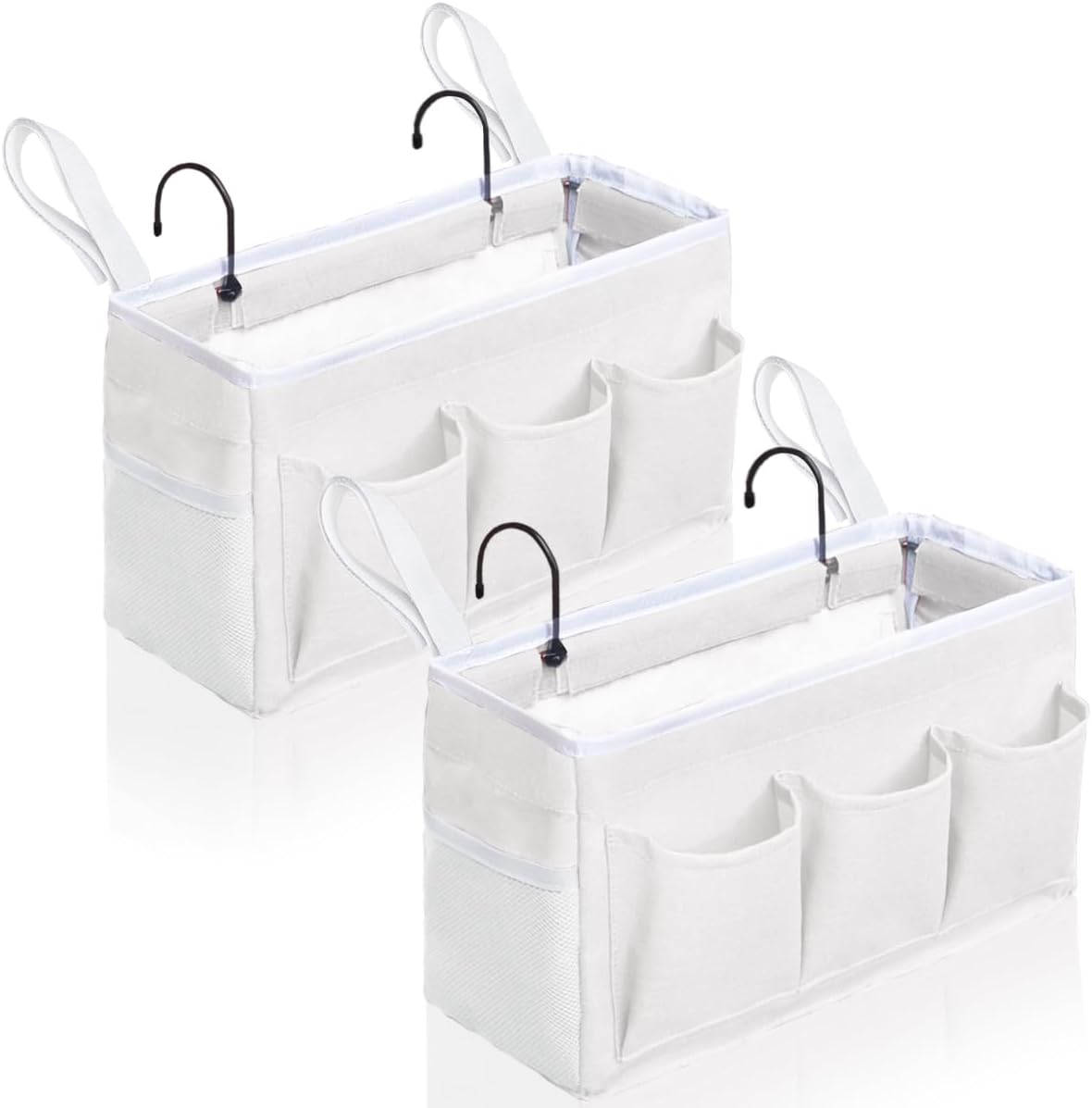 2Pcs Beside Caddy Storage Organizer, Hanging Bag Holder with Pockets for Bedroom, Loft Bed Tent, Bed Curtain, Top Bunk bed Shelf Accessories Bedside Caddy 3-pocket (White-2pcs)