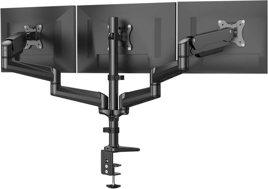 HUANUO Triple Monitor Mount for 17 to 32 inch Screens, Adjustment Triple Monitor Stand with Swivel, Tilt, Rotation, Clamp & Grommet Kit