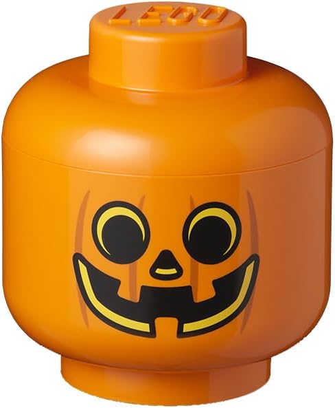 Room Copenhagen, LEGO Storage Heads Stackable Storage Container - Buildable Organizational Bins for Kid’s Toys and Accessories - 6.30 x 6.30 x 7.28in - Small, Pumpkin, Holds 250 Bricks