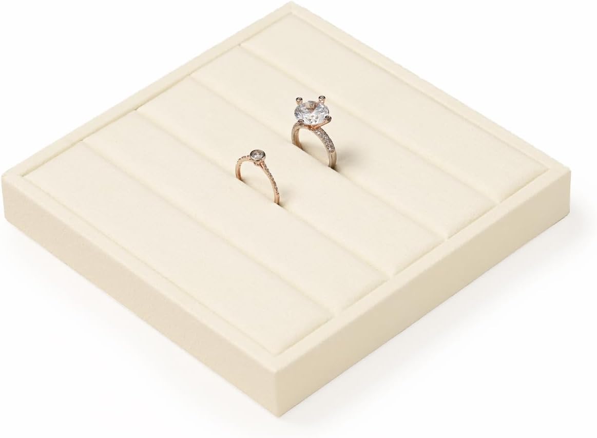 Oirlv Microfiber Velvet Ring Display Stand Small Ring Tray Showcase Jewelry Display Home Organizer(Beige)