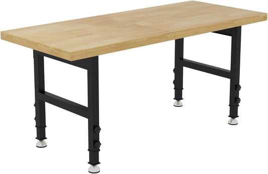 60" Adjustable Height Work Bench, Heavy-Duty Thicker Workbench, 2000 LBS Load Capacity Work Table for Garage, Workshop, Office, Home