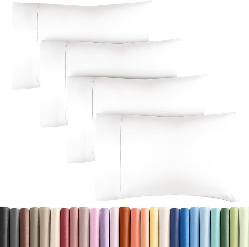 Standard Pillow Cases - 4 Pack - Super Soft Pillowcase Covers - Envelope Enclosure - Hotel Quality Pillow Protectors - Wrinkle Free, Shrink and Stain Resistant - Machine Washable - 20" x 26" (White)