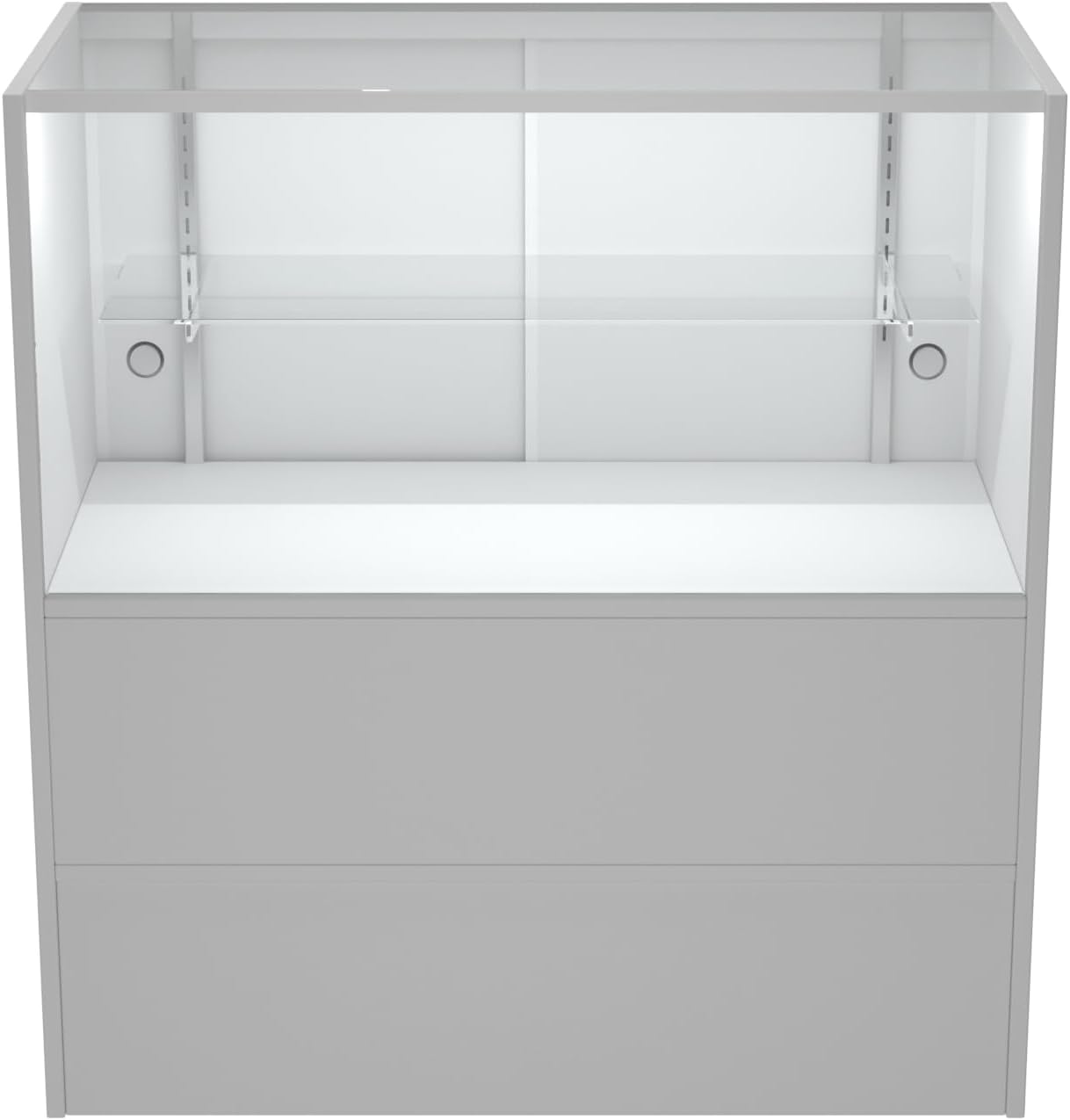 WISDOMFUR 48” Display Showcase with LED Lighting – White Melamine Finish, Adjustable Glass Shelf, Locking Sliding Doors – 4ft Retail Display Cabinet for Stores & Exhibits
