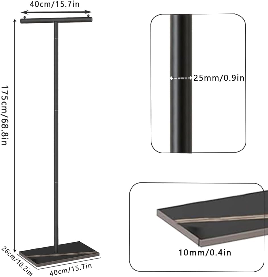 T-Shaped Metal Rack Stand,Modern Clothes Rack With Rock Slab Base,68.8 Inch Freestanding Clothing Rack Stand,Suitable For Boutiques, Entryway, Bedroom, Living Room, Hallway, (Black, 68.8inch)