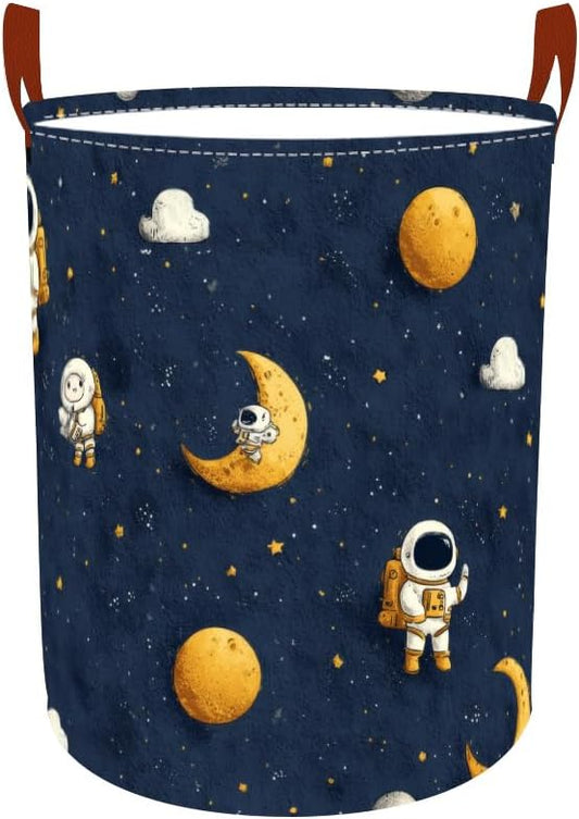Laundry Baskets 15.7x19.7 Inch Large Astronaut Moon Star Space Design Collapsible Laundry Hamper with Handles Oxford Fabric Clothes Storage Bin Foldable Dirty Clothes for Bedroom Bathroom Dorm