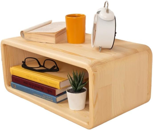 Floating Nightstand Wooden, Bedside Table, Nightstand Shelf, Handmade, Wall Mounted Bedside Shelf, Minimalist and Unique Style (Natural)