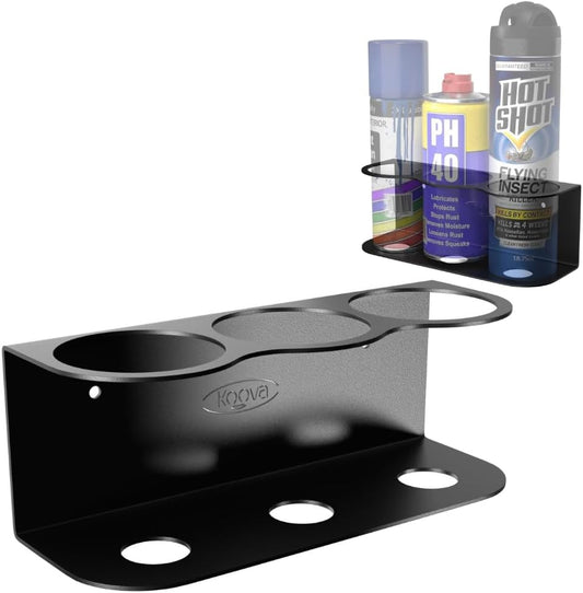 Koova X-Large Spray Can Rack - Fits 3 XL Aerosol Spray Cans, Heavy Duty Steel Wall Mount Organizer, Metal Utility Shelf for Home or Garage, Universal Fit, Paint Storage, Hardware Included, Made in USA
