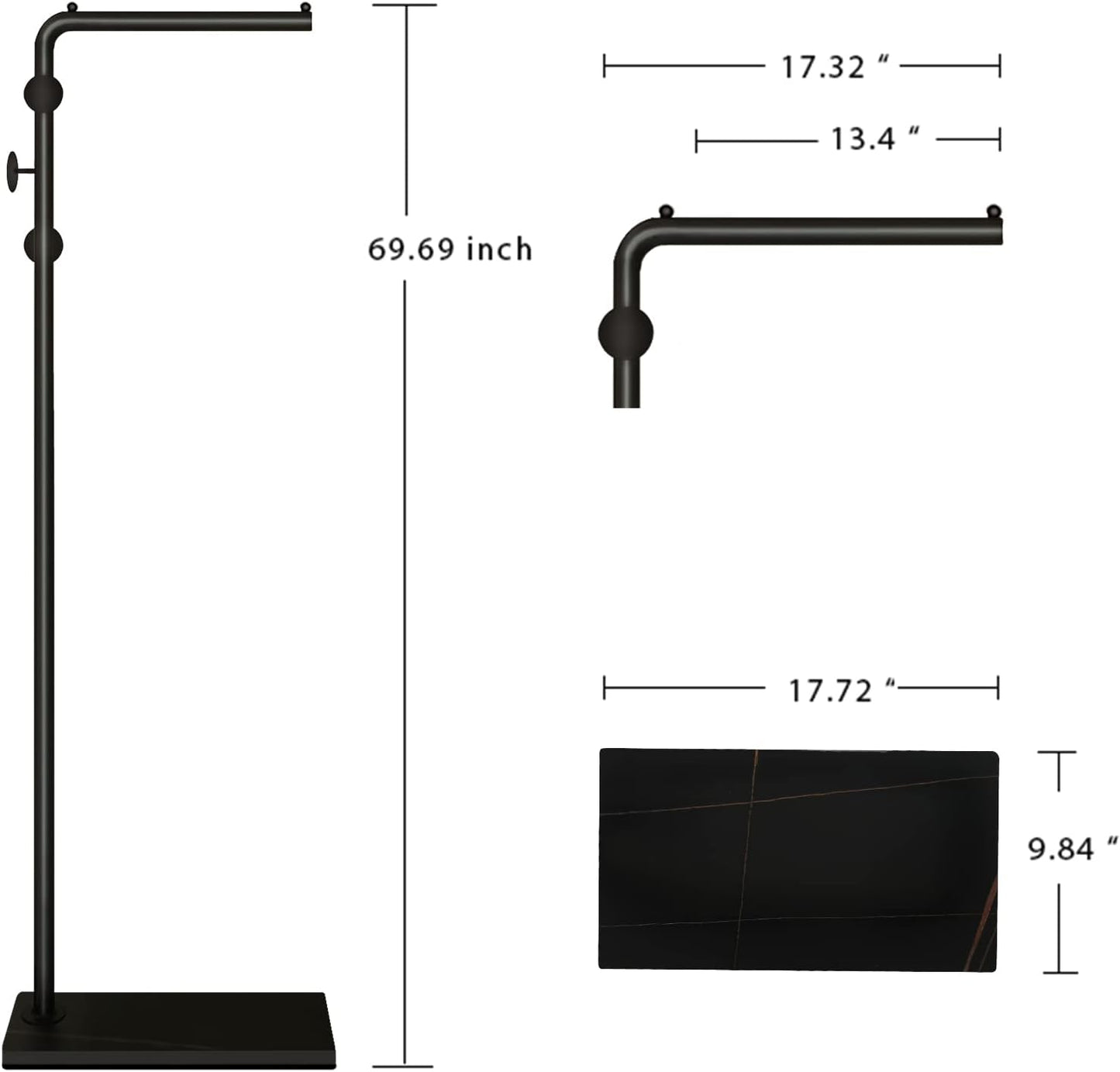 Metal Coat Rack Stand Black Coat Tree Free Standing with 3 Round Hooks Coat & Hat Hanger with Sturdy Slate Base for Entryway Hallway Porch