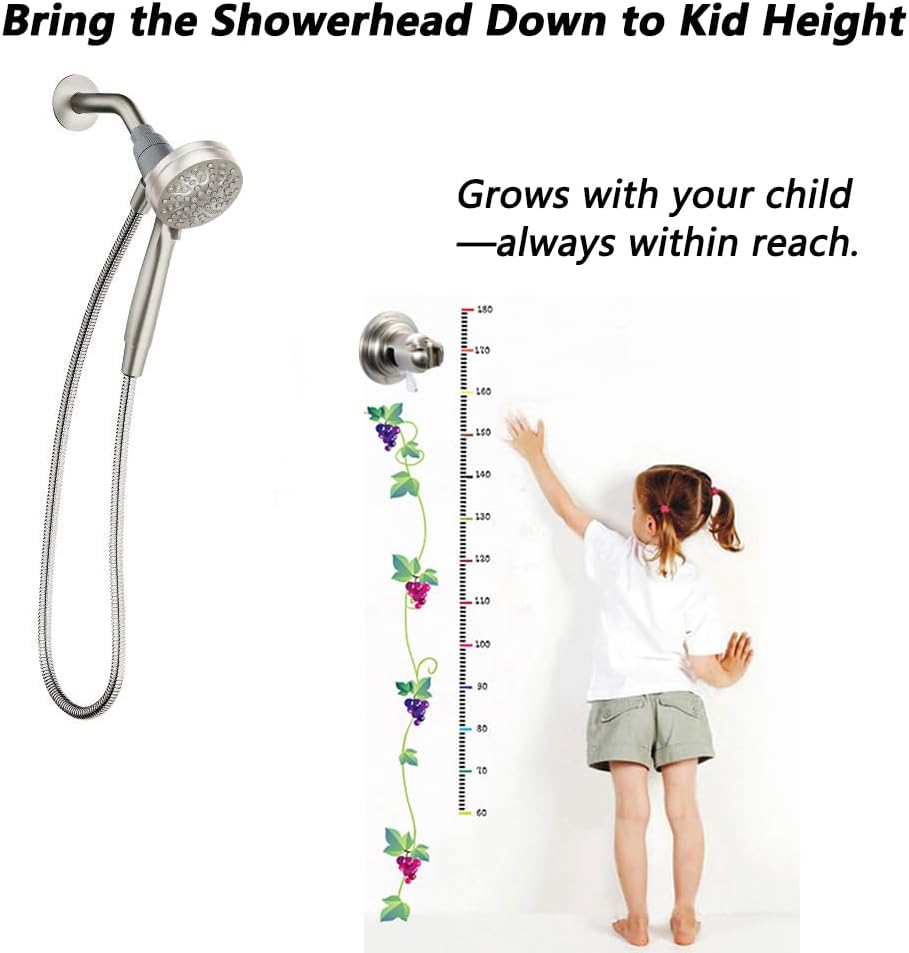 BOPai Suction Cup Shower Head Holder for Handheld Shower – No Drill, for Smooth Surfaces Only, Vertical Mount Only, Brushed Nickel