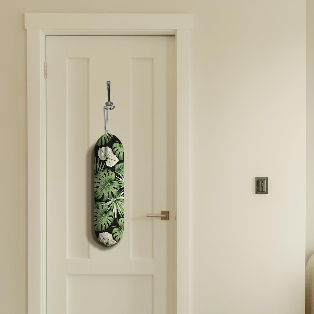 Green Leaves Plastic Bag Holder, Wall Mount Plastic Bags Organizer for Car Trash, Tropical Home Kitchen Decor, Reusable Grocery Bag Organizer, Kitchen Pattern Garbage Bags 52