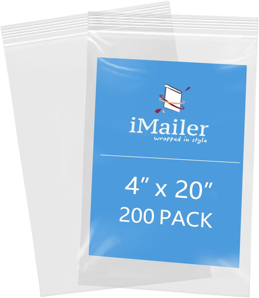 iMailer - 4" x 20" 500 Pack- 2 Mil Resealable Zip Bags- Small Clear Plastic Bags for Storage, Organizing, Crafts, Snacks, Jewelry, Hardware