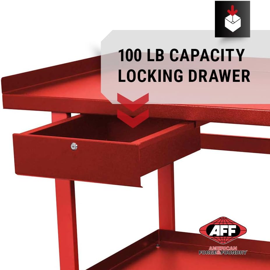AFF 3995 Heavy-Duty Workbench, 61"" x 31"", 1 Drawer, 1,300 lb Capacity, Red