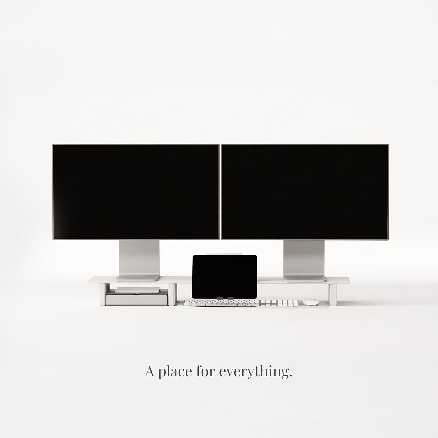 Raico Desk Cockpit Shelf Monitor Stand System Dual Screen Setup Wood Large Desk Accessory Organizer Unit (Matte White, Full Length v2 | 45.7 Inches)