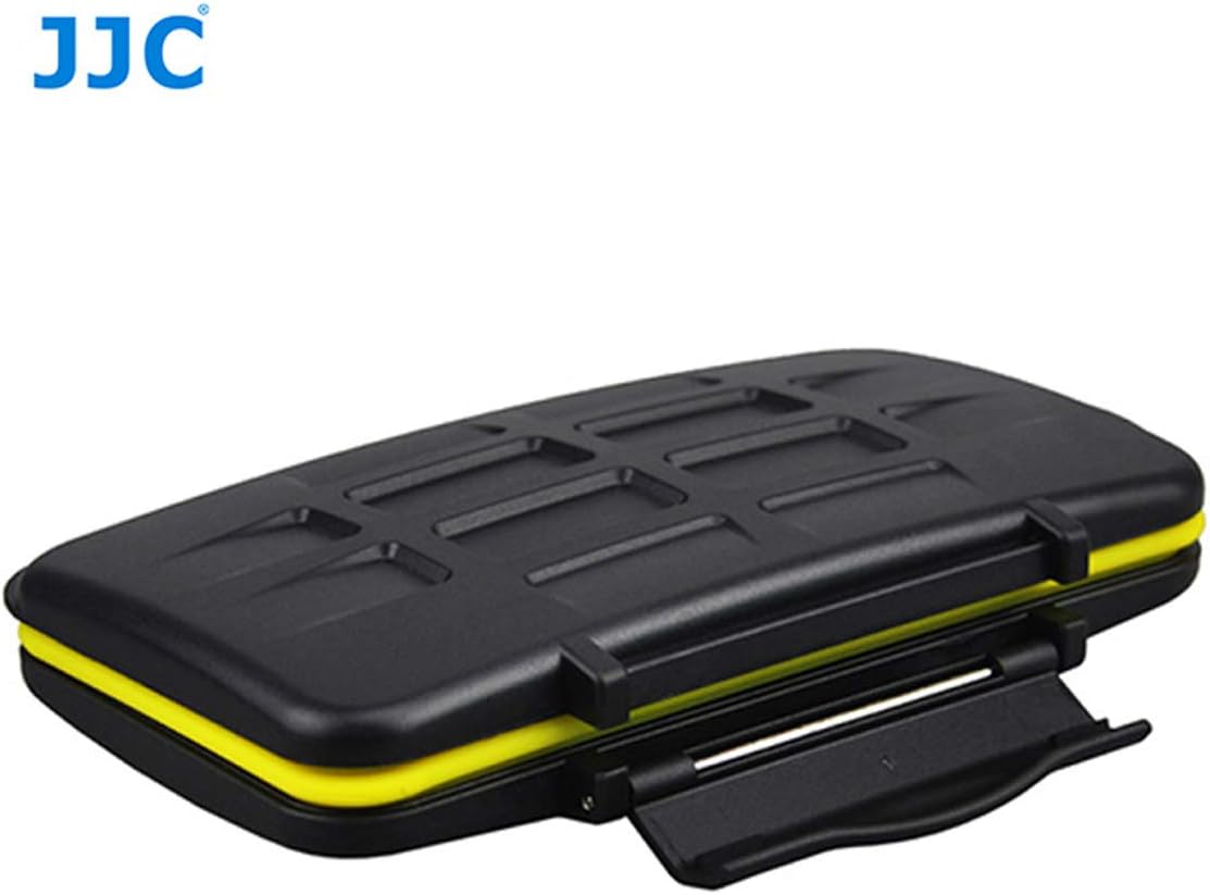 JJC MC-SD12 Ruggard SD Card Case, Shockproof SD Card Case, Water-Resistant SD Card Case, Rubber Sealed Ergonomic Locking Easy Carrying Memory Card Case Fits 12 SD Cards