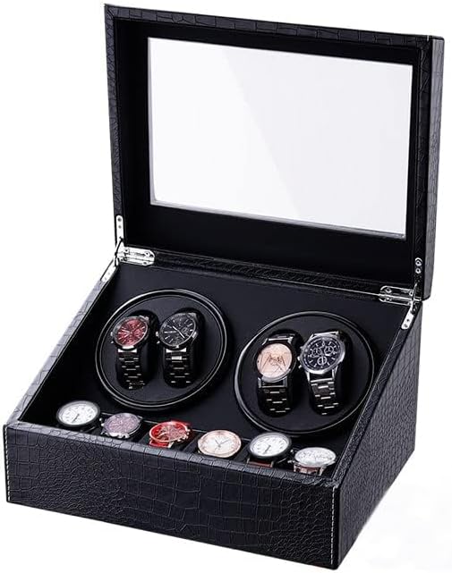 Watch Winder for Automatic Watches,Ultra Quiet Motor,4 Automatic Watches and 6 Extra Watch Storage Spaces, PU Leather Crocodile Styling