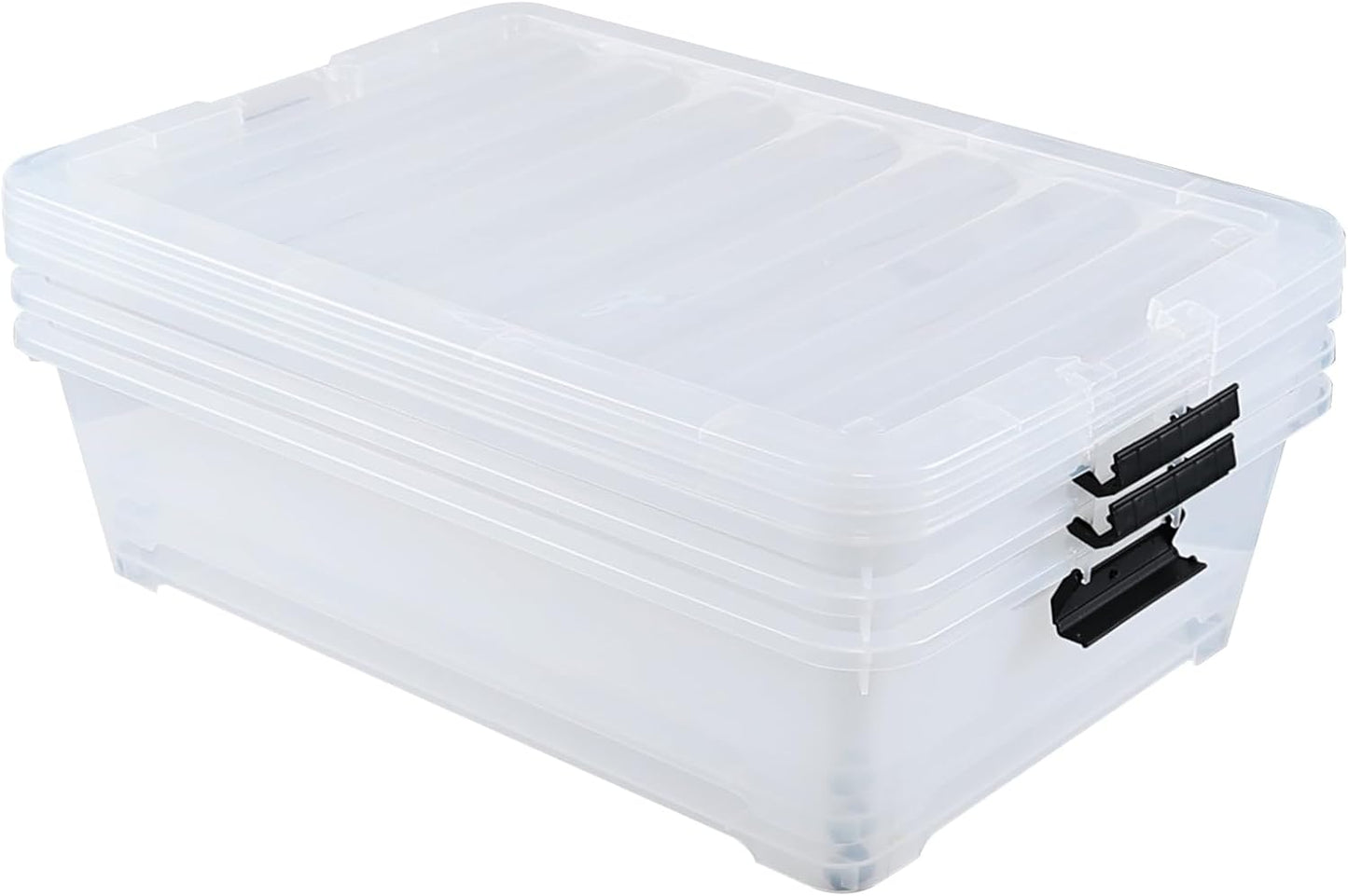 50 L Large Plastic Under Bed Storage Containers, Clear Plastic Underbed Storage Bins with Wheels, 3-Pack