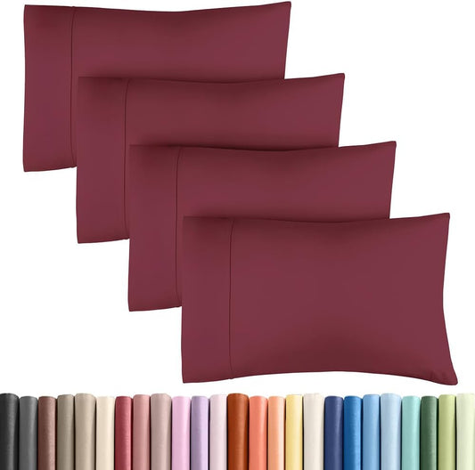 Standard Pillow Cases - 4 Pack - Super Soft Pillowcase Covers - Envelope Enclosure - Hotel Quality Pillow Protectors - Wrinkle Free, Shrink & Stain Resistant - Machine Washable - 20" x 26" (Burgundy)