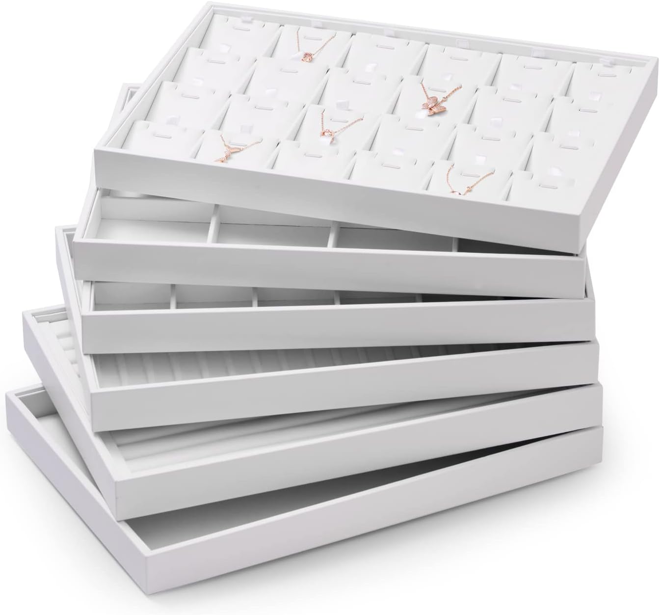 White Jewelry Ring Display Tray PU Leather Ring Earrings Display Organizer Tray